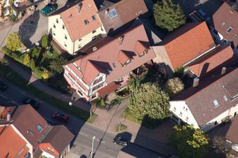 Oblique view of Main Street in the district Langensteinbach in Karlsbad in the state Baden-Wuerttemberg, Germany