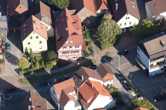 Main Street in the district Langensteinbach in Karlsbad in the state Baden-Wuerttemberg, Germany viewn from the air