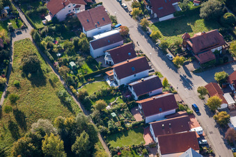 Aerial view of Mozartstr in the district Langensteinbach in Karlsbad in the state Baden-Wuerttemberg, Germany