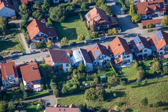 Oblique view of Mozartstr in the district Langensteinbach in Karlsbad in the state Baden-Wuerttemberg, Germany