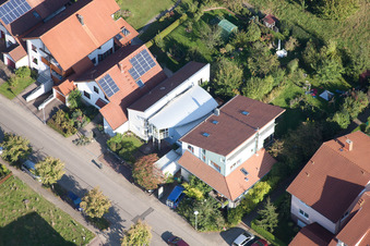 Mozartstr in the district Langensteinbach in Karlsbad in the state Baden-Wuerttemberg, Germany from a drone