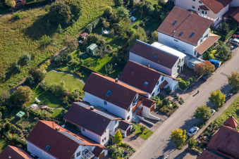 Mozartstr in the district Langensteinbach in Karlsbad in the state Baden-Wuerttemberg, Germany from a drone