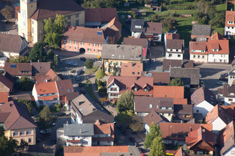Aerial photograpy of Main Street in the district Langensteinbach in Karlsbad in the state Baden-Wuerttemberg, Germany