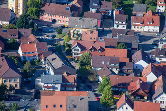 Main Street in the district Langensteinbach in Karlsbad in the state Baden-Wuerttemberg, Germany seen from above
