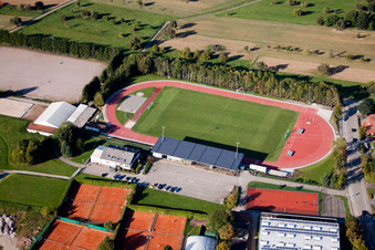 Ensemble of sports grounds of the schools in Karlsbad in the state Baden-Wurttemberg out of the air