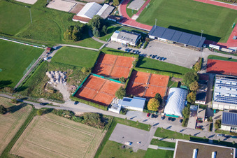 Aerial photograpy of Sports grounds of SV-1899 eV Langensteinbach in the district Langensteinbach in Karlsbad in the state Baden-Wuerttemberg, Germany