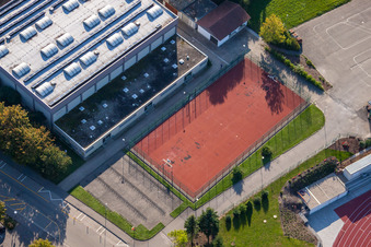 Bird's eye view of Sports grounds of SV-1899 eV Langensteinbach in the district Langensteinbach in Karlsbad in the state Baden-Wuerttemberg, Germany