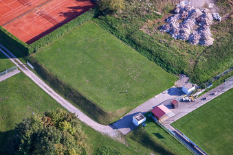 Aerial photograpy of Sports grounds of SV-1899 eV Langensteinbach in the district Langensteinbach in Karlsbad in the state Baden-Wuerttemberg, Germany