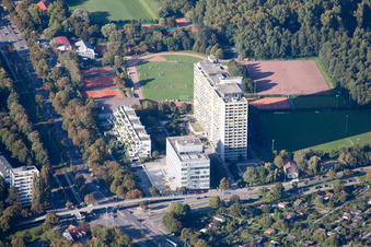 District Weiherfeld-Dammerstock in Karlsruhe in the state Baden-Wuerttemberg, Germany from above
