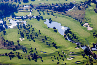 Aerial view of Hofgut Scheibenhardt Golf Club in Ettlingen in the state Baden-Wuerttemberg, Germany