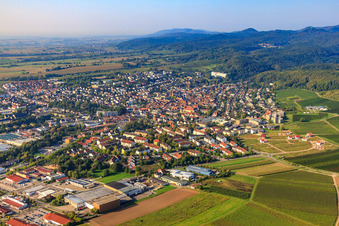 Aerial photograpy of City view from the northeast in the district Pleisweiler in Bad Bergzabern in the state Rhineland-Palatinate, Germany