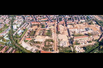 Aerial photograpy of Construction of Exhibition grounds of the Landesgartenschau 2015 in Landau in der Pfalz in the state Rhineland-Palatinate, Germany