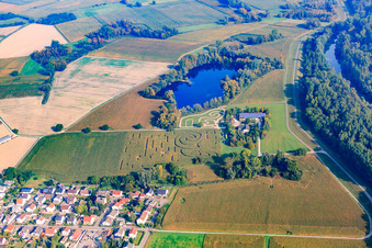 Aerial photograpy of Corn Maze Seehof in Leimersheim in the state Rhineland-Palatinate, Germany