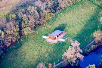 Aerial view of Mhou Ostrich Farm in Rülzheim in the state Rhineland-Palatinate, Germany