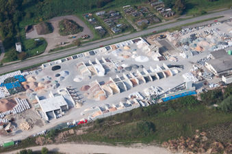 Garden Gravel Company, Badische Terrazzo Handelsgesellschaft mbH Huttenheimer Landstraße 2-6 in the district Neudorf in Graben-Neudorf in the state Baden-Wuerttemberg, Germany from a drone