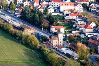 Aerial view of Railroad station in Rülzheim in the state Rhineland-Palatinate, Germany