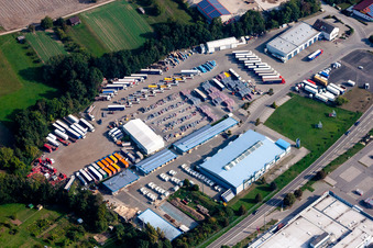 Industrial estate and company settlement Justus von Liebig Strasse with R + K Nutzfahrzeugservice and Essenpreis Haustechnik GmbH in Oestringen in the state Baden-Wurttemberg, Germany
