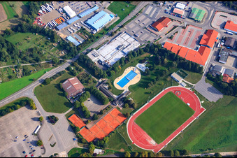Outdoor swimming pool Östringen and sports fields of the Blau-Weiß eV tennis club Östringen in Östringen in the state Baden-Wuerttemberg, Germany