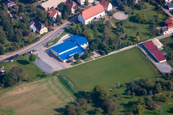 Aerial view of Multi-purpose hall in the district Adersbach in Sinsheim in the state Baden-Wuerttemberg, Germany