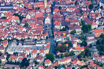 Markienbrunnen in the old town in Bad Mergentheim in the state Baden-Wuerttemberg, Germany