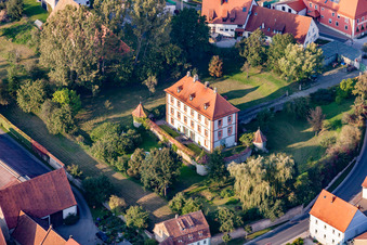Aerial photograpy of Buildings and parks at the mansion of the farmhouse in Sambach in the state Bavaria, Germany