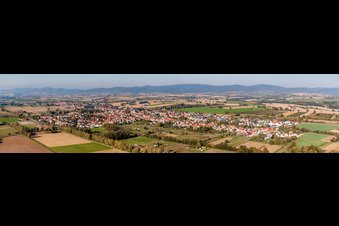Aerial view of Panoramic perspective Town View of the streets and houses of the residential areas in Steinfeld in the state Rhineland-Palatinate, Germany