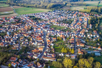 Aerial view of Bellheimer Street in Hördt in the state Rhineland-Palatinate, Germany