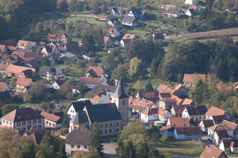 Bird's eye view of Preuschdorf in the state Bas-Rhin, France