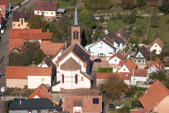 Gœrsdorf in the state Bas-Rhin, France from a drone