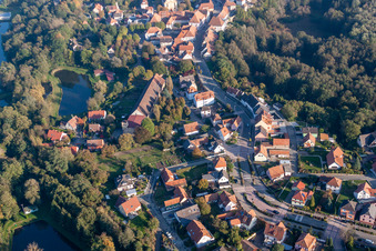 District Neulauterburg in Lauterbourg in the state Bas-Rhin, France from above