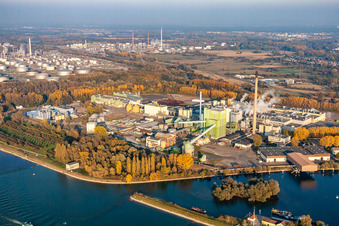 Maxau, Stora Enso in the district Knielingen in Karlsruhe in the state Baden-Wuerttemberg, Germany from above