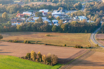 Mittelwegring commercial area in Jockgrim in the state Rhineland-Palatinate, Germany from the drone perspective