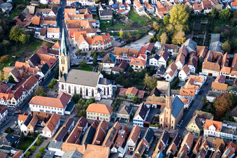 Aerial view of Saint Nicholas in Bellheim in the state Rhineland-Palatinate, Germany
