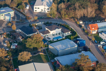 Oblique view of Mittelwegring commercial area in Jockgrim in the state Rhineland-Palatinate, Germany
