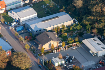 Mittelwegring commercial area in Jockgrim in the state Rhineland-Palatinate, Germany seen from above