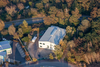 Bird's eye view of Mittelwegring commercial area in Jockgrim in the state Rhineland-Palatinate, Germany
