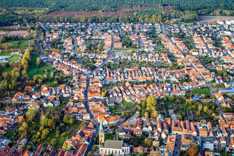 Aerial view of Zeiskamer Street in Bellheim in the state Rhineland-Palatinate, Germany