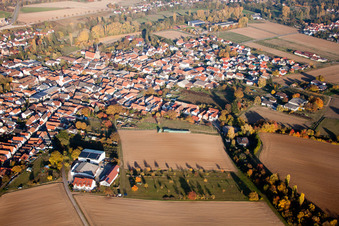 District Ingenheim in Billigheim-Ingenheim in the state Rhineland-Palatinate, Germany seen from a drone