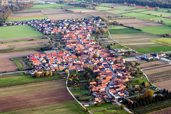Village view in Erlenbach bei Kandel in the state Rhineland-Palatinate, Germany from above