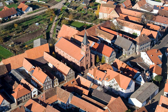 Aerial photograpy of Church building in the village of in Steinweiler in the state Rhineland-Palatinate
