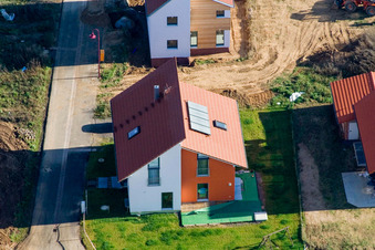 Brotäcker new development area in Steinweiler in the state Rhineland-Palatinate, Germany from the plane
