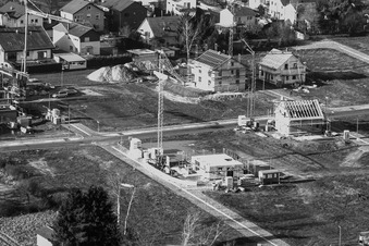 Drone recording of New development area Im Holderbusch in Minfeld in the state Rhineland-Palatinate, Germany