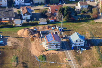 Aerial photograpy of New development area Im Holderbusch in Minfeld in the state Rhineland-Palatinate, Germany
