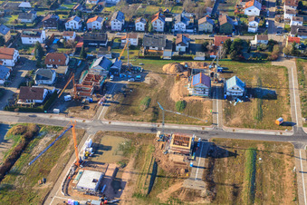 Aerial photograpy of New development area Im Holderbusch from the east in Minfeld in the state Rhineland-Palatinate, Germany