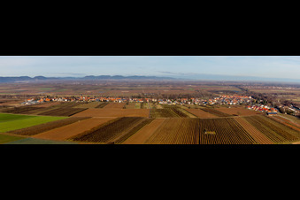 Panoramic perspective Village - view on the edge of agricultural fields and farmland in Winden in the state Rhineland-Palatinate, Germany