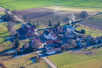 District Deutschhof in Kapellen-Drusweiler in the state Rhineland-Palatinate, Germany from a drone