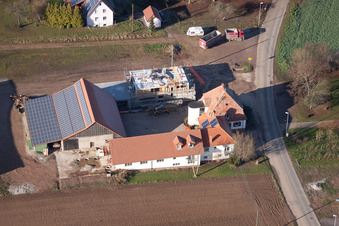 District Deutschhof in Kapellen-Drusweiler in the state Rhineland-Palatinate, Germany seen from a drone