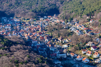 Aerial photograpy of Forest and mountain scenery des suedlichen Pfaelzerwald in Doerrenbach in the state Rhineland-Palatinate