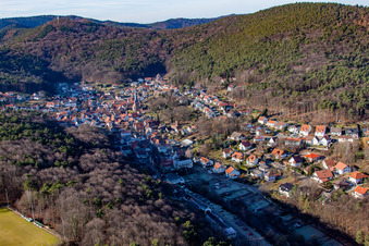 Oblique view of Forest and mountain scenery des suedlichen Pfaelzerwald in Doerrenbach in the state Rhineland-Palatinate