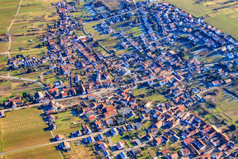 Aerial view of View of wine-growing village between vineyards from the west in Oberotterbach in the state Rhineland-Palatinate, Germany